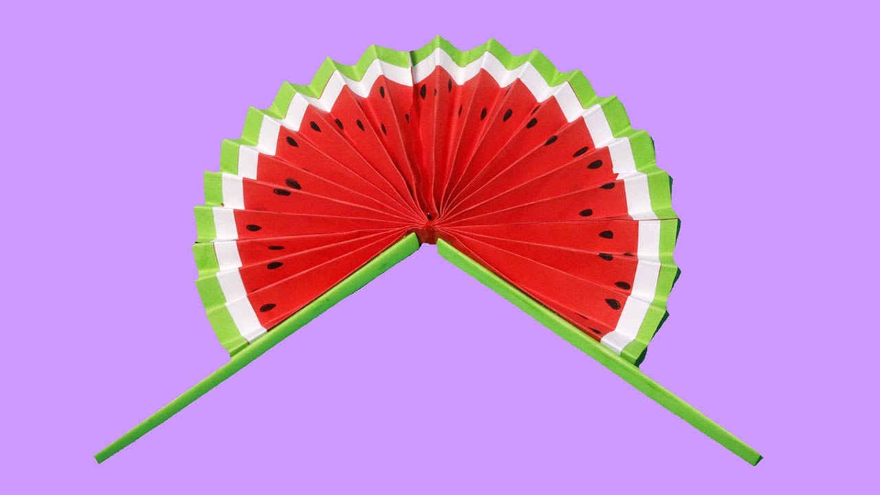 Cách làm cây quạt giấy hình trái dưa hấu bằng giấy A4 | Ca Cao Channel | Tổng quát những tài liệu về ve quat giay đúng nhất
