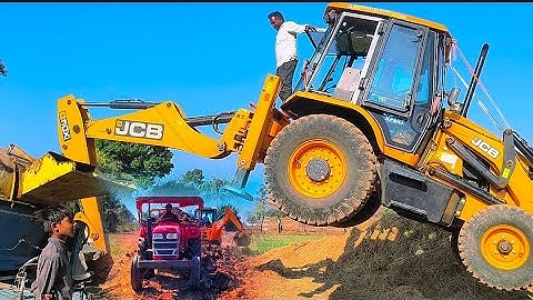 JCB 3DX plus eco xpert Full stacks Mud with Mahindra 575 and Swaraj 735 trolley loading JCB video