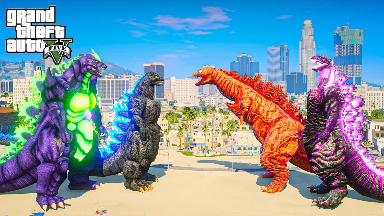 GTA 5 Mods: Heisei Godzilla & Godzilla Super vs Shin Godzilla Team