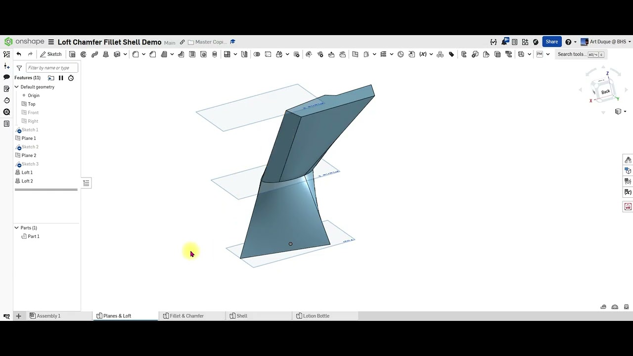 OnShape   Plane Loft Fillet Chamfer Shell