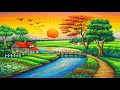 Relaxing Sunrise Countryside Landscape Drawing | Oil Pastels for Beginners | Step by Step