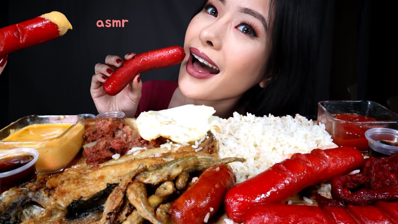 ASMR EATING FILIPINO BREAKFAST  MUKBANG | HOTDOG, CORNED BEEF, DAING, DILIS, TOCINO, LONGGANISA