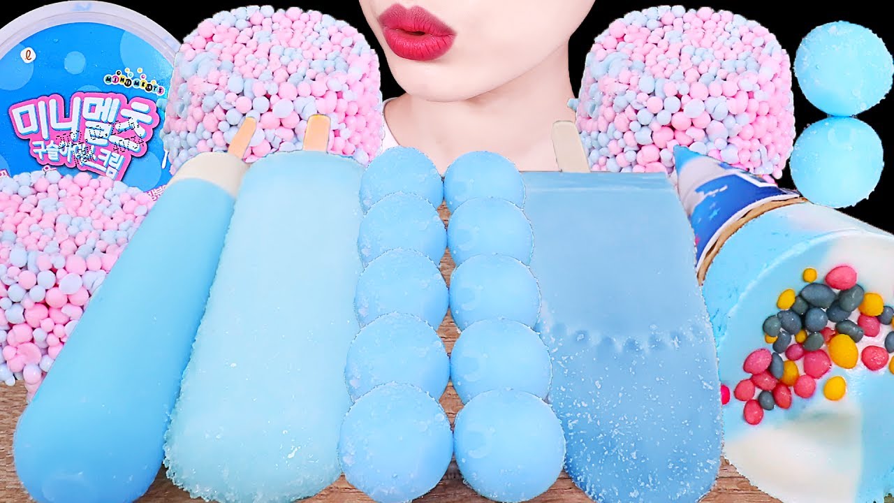 ASMR MUKBANG｜BLUE ICE CREAM DIPPIN' DOTS, ICE CREAM CONE, JAWS BAR, CANDY BAR, JELLY 블루 아이스크림 디저트먹방