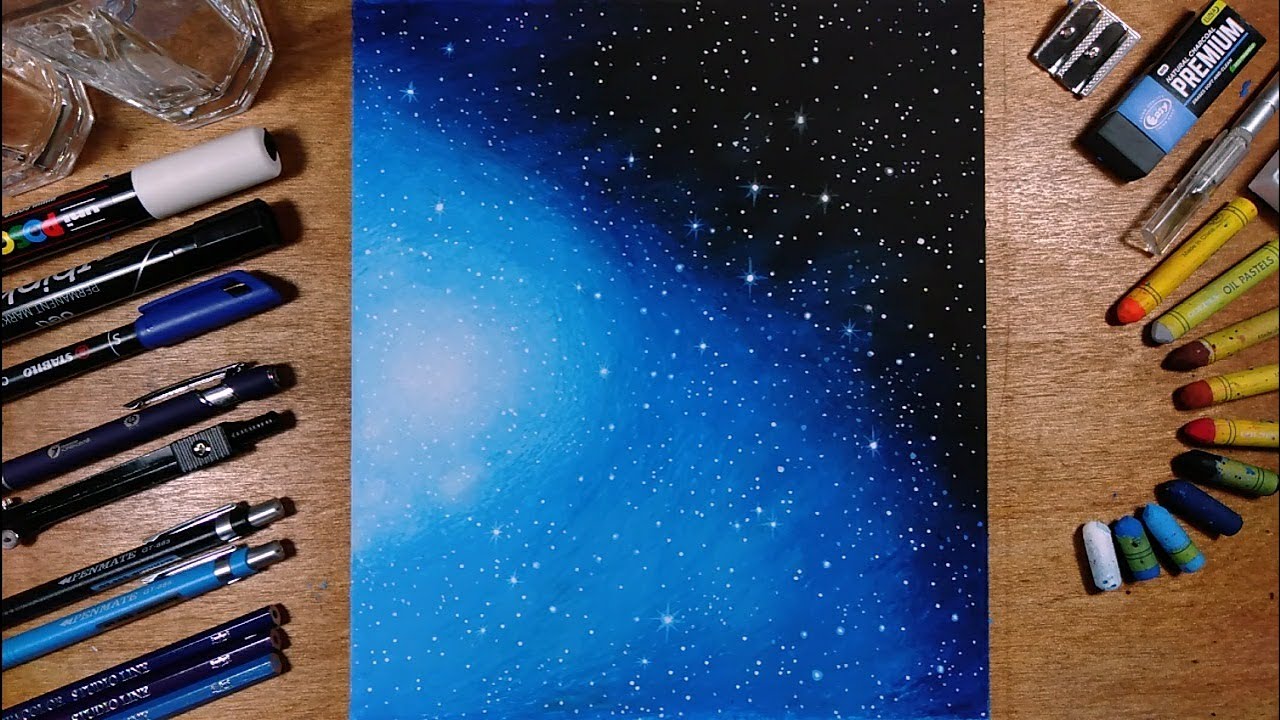 Drawing for Beginners with Oil Pastels and Acrylic - Galaxy Night Scenery  Drawing - Step by Step - YouTube