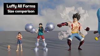 ONE PIECE Luffy All Forms Size Comparison 3D | 3d Animation Comparison
