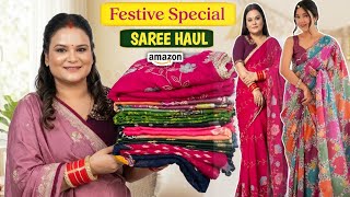 Amazon Saree Haul Latest Collection || Festive Special Saree & Blouse screenshot 1