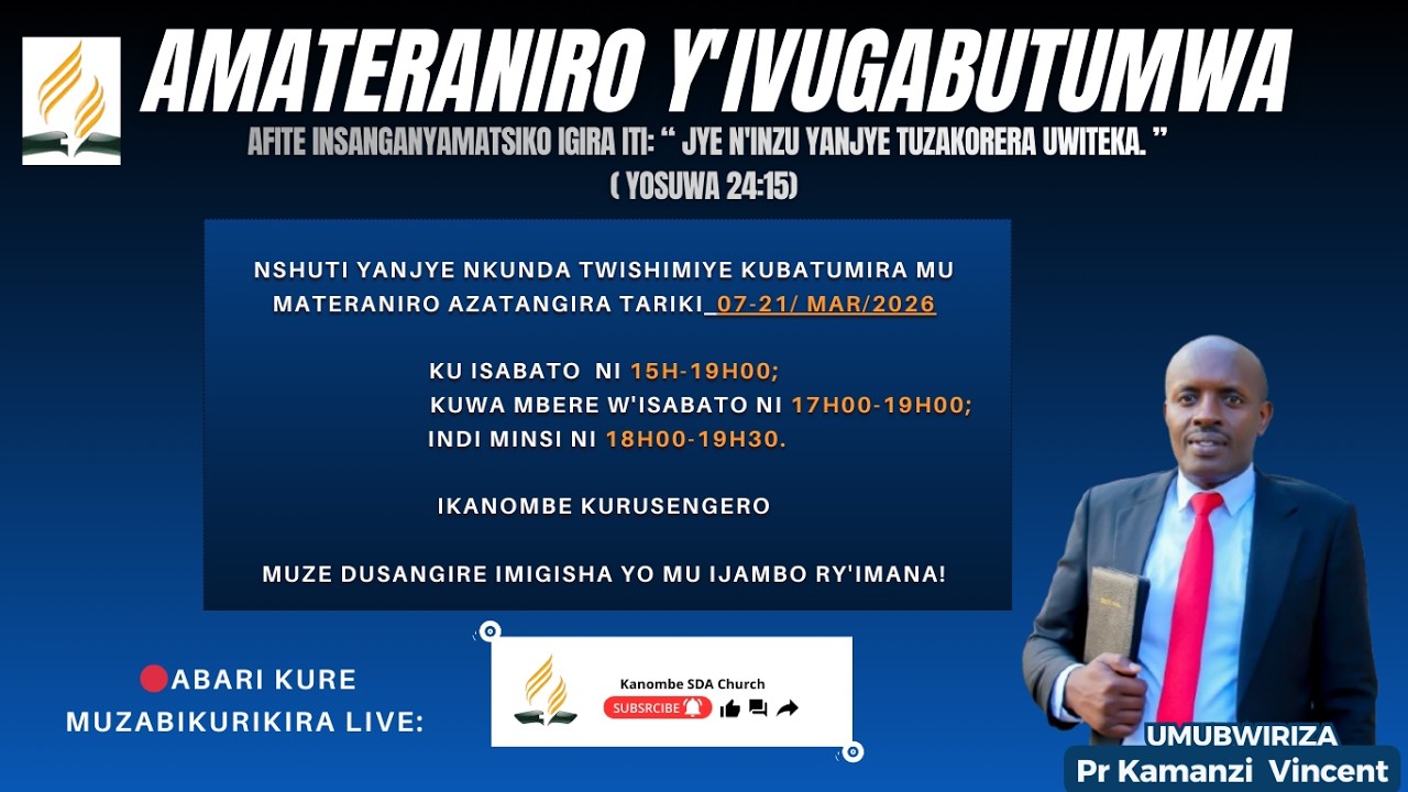 🔴LIVE: kuwa gatatu w'ISABATO | Tariki 10 WERURWE 2026-AMATERANIRO Y'IVUGABUTUMWA-PR Kamanzi Vincent