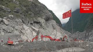 Construction Crews Work To Dig Out China-Nepal Border After Flash Flooding And Mudslides