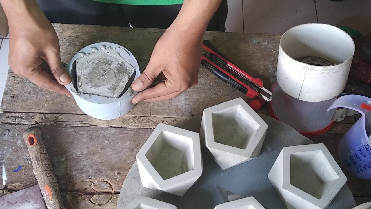 Cetakan  silikon  pot  semen beton sukulen segi lima silicone 