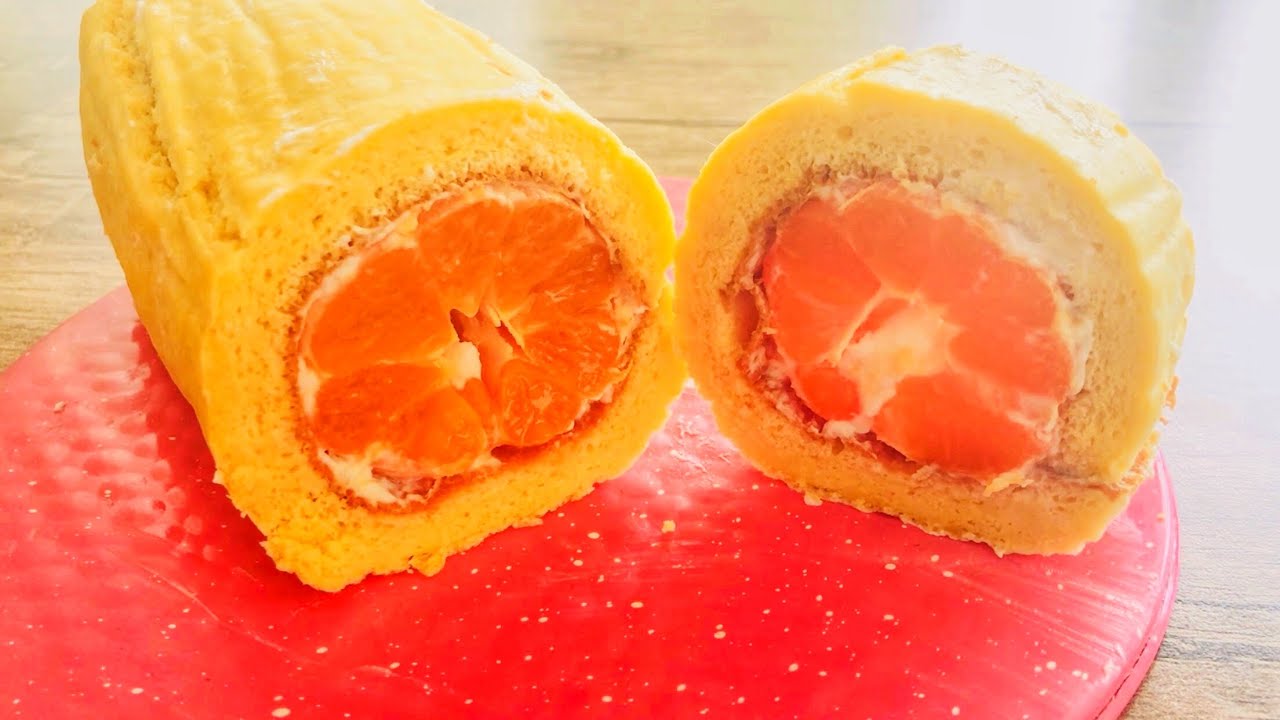 Soft And Fluffy Orange/ Mandarins Swiss Roll Cake Recipe!🍊🍰
