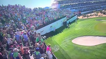 Sam Ryder HOLE IN ONE, 16th hole, Phoenix Open.   Fans GO CRAZY.  BEER SHOWER!!