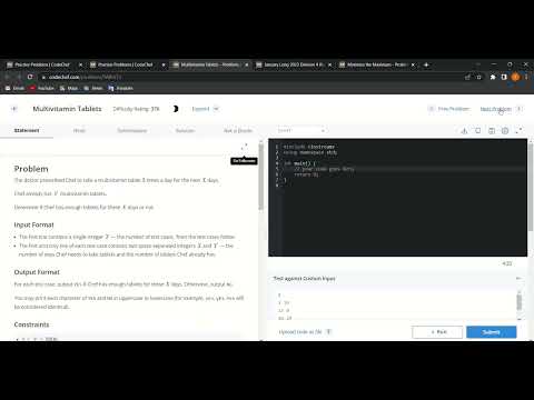 code chef practice problem (MULTIVITAMINS)