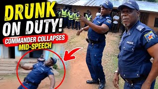 DRC Police Commander Collapses Mid-Speech After Reporting to Duty Drunk | Caught on Camera