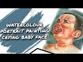 watercolour portrait painting/ crying baby face.