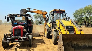 Jcb Kirloskar Backhoe Loading Sand in Trolly Massey 1035 Eicher 380 Massey 241 Tractor | jcb video