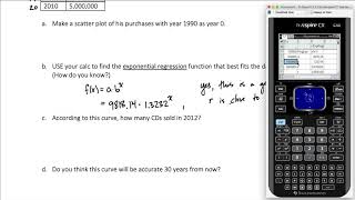 Scatterplot and Exponential Regression for Data