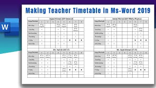 How to create Teacher Timetable in Ms word 2019 | Making timetable for school teachers | Timetable screenshot 3