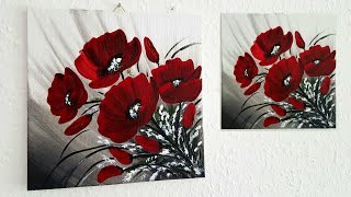 Blumen Malen Acryl Rot Echtzeit für Anfänger - Flowers Acrylic Painting Red Real Time for Beginners