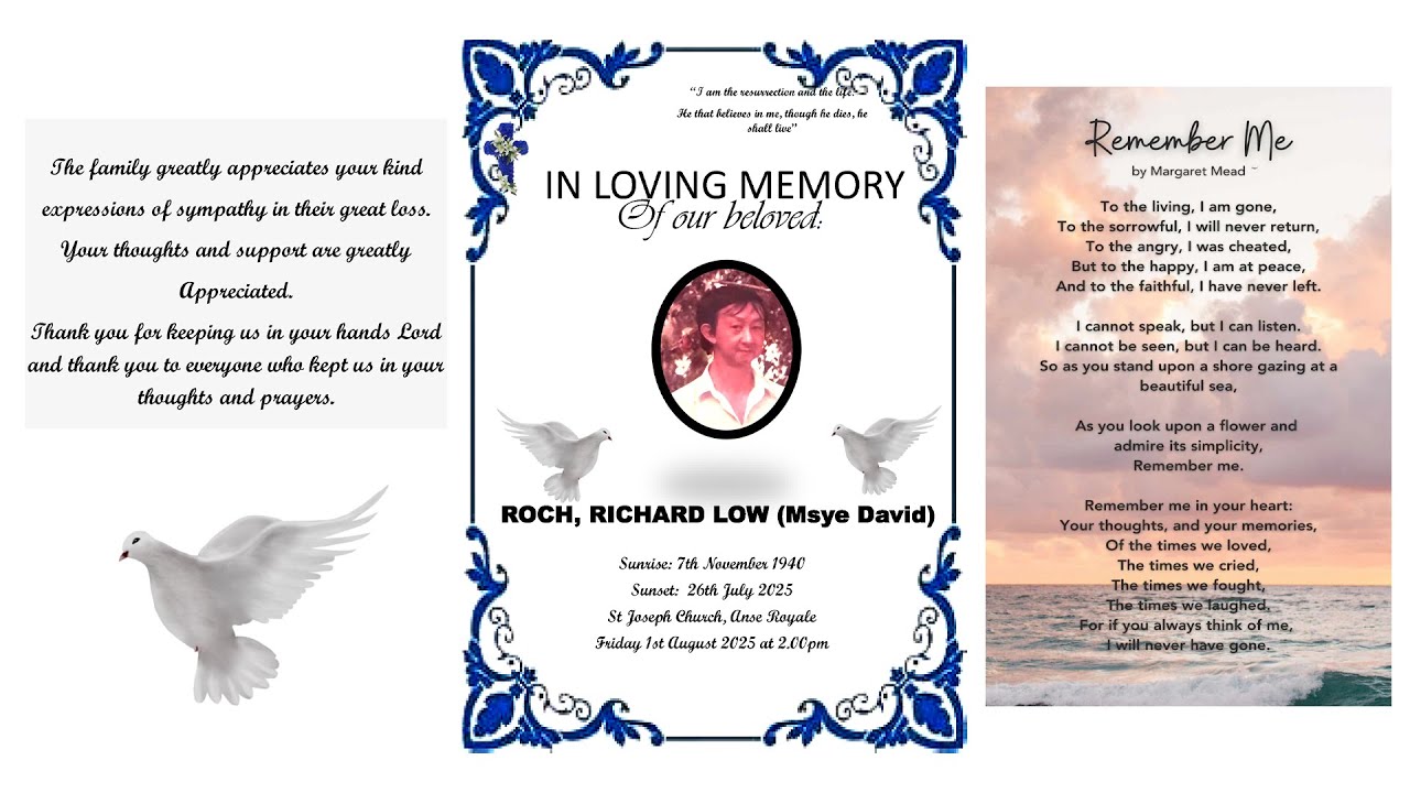 In Loving Memory Of Our Beloved Roch, Richard Low (Msye David) - YouTube