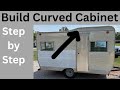 Step by step build curved cabinet in vintage camper. Bonus mean messages.