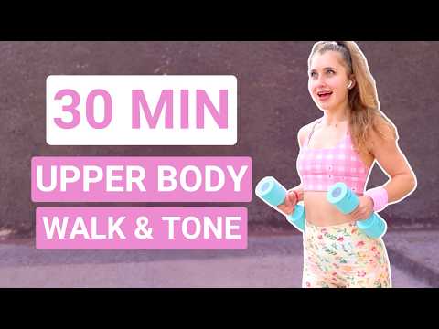 30 Min Walk & Tone — Upper body strength, 1 & 2 dumbbells, 4000 steps — indoor walking workout video
