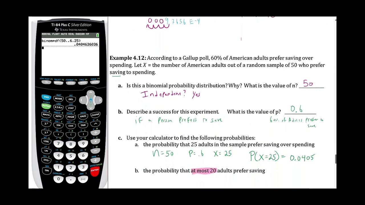Binomial Probability Distribution examples for exact and cumulative values in the Ti-84