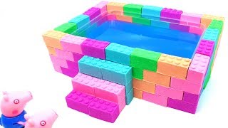 Learn Colors Kinetic Sand Rainbow Swimming Pool w Peppa Pig Fun Toys DIY How To Make Pool For Kids