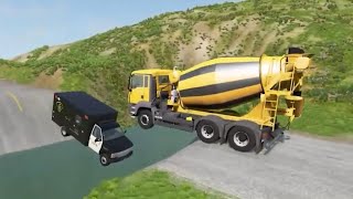 Tabrakan Hebat Mobil Truk Di Jalan Berlubang - Truck Cars Vs Potholes - Beamng 4 Crash