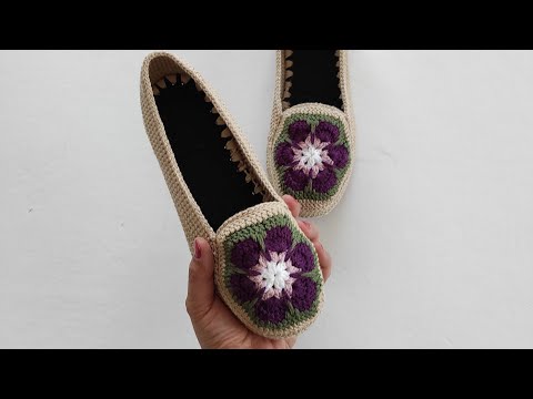 En Yeni Motifli Babet Patik ...Crocheting Slippers DIY Free Pattern.
