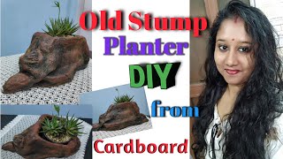 How to make a planter/Old stump planter DIY |Cardboard DIY/Flower pot /ফুলৰ টাবটো মই কেনেকৈ বনালো