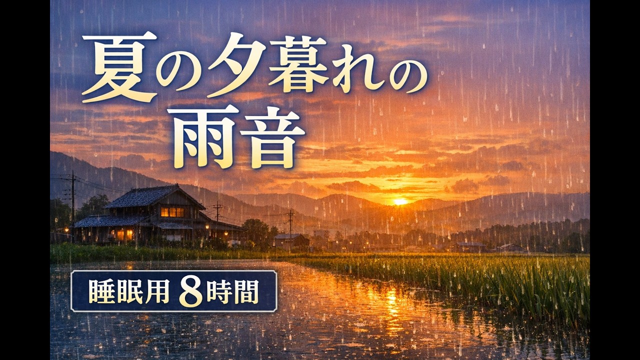 【8時間】夏の夕暮れの雨音｜懐かしい田舎の静かな自然音（睡眠用）