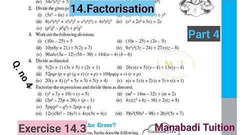 8th class maths| Chapter 14| 🤷‍♂️Factorisation| 💁Exercise 14.3 |Q no 4 |part 4|with notes |
