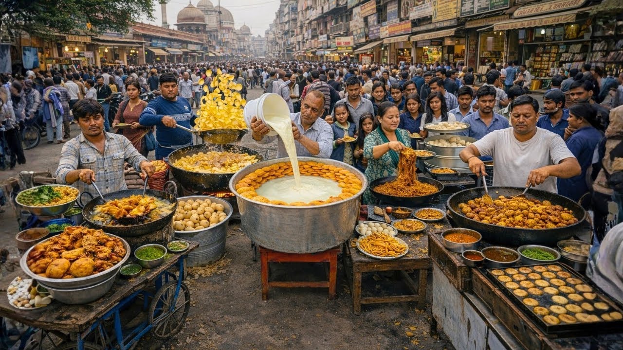 Ultimate Delhi Street Food Tour 🔥 Crowded Streets, Huge Food Variety & Live Cooking