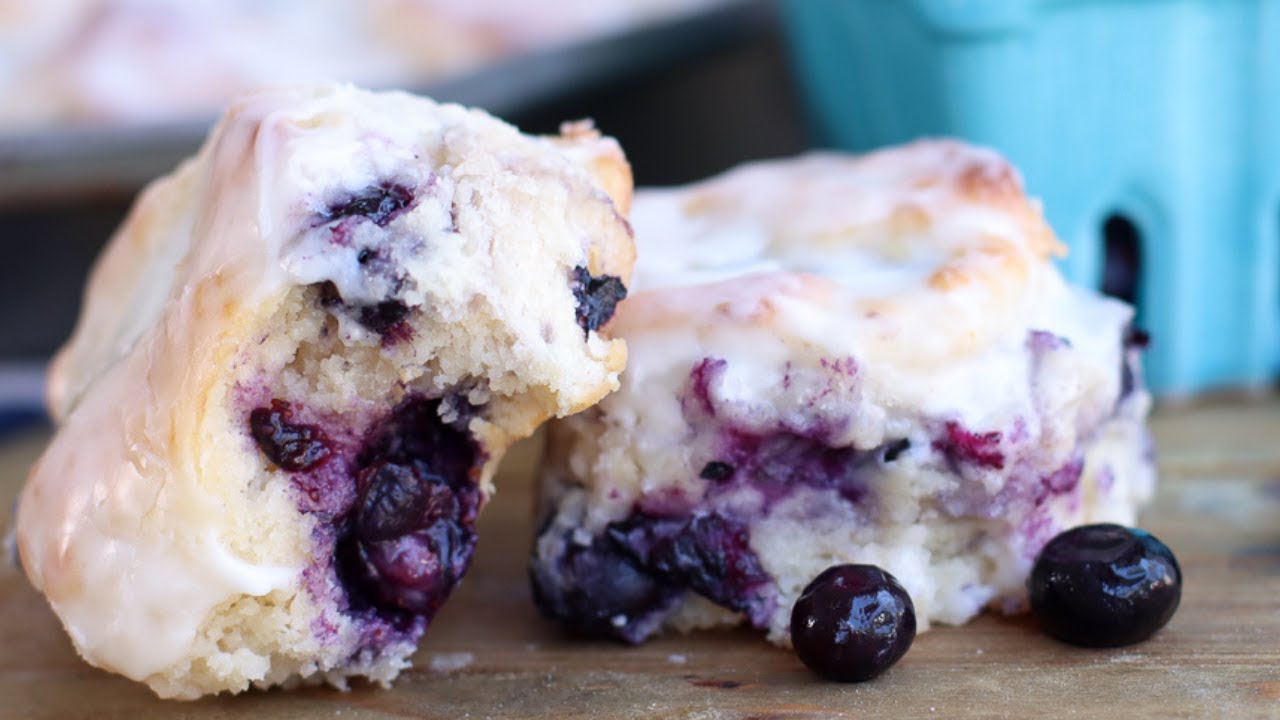 Glazed Blueberry Biscuits (So ADDICTIVE)