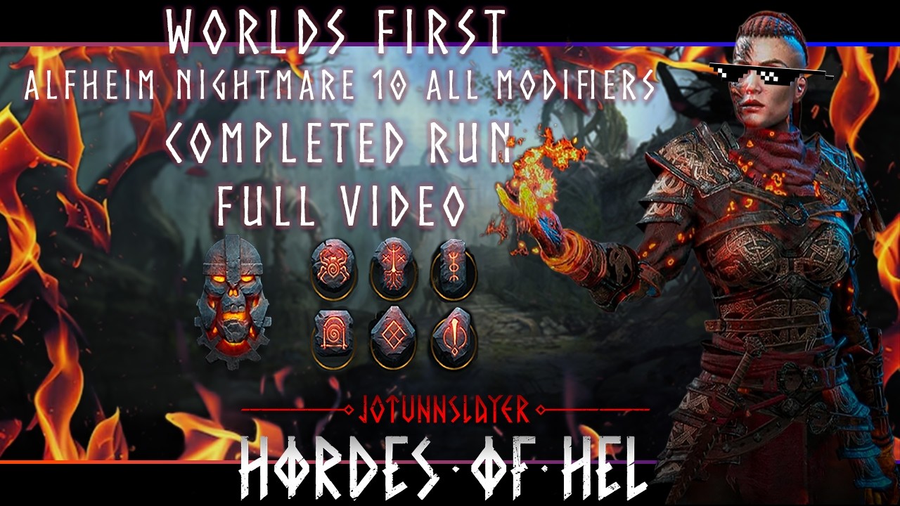 WORLD'S FIRST! Alfheim Nightmare 10 All Modifiers Full Video Jotunnslayer hordes of Hel Flame Sister