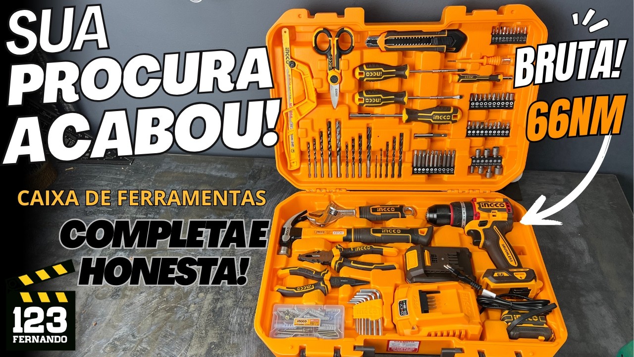 COMPLETA! SUPER CAIXA DE FERRAMENTAS 165 PEÇAS INGCO COM PARAFUSADEIRA FURADEIRA DE IMPACTO DE 66Nm!