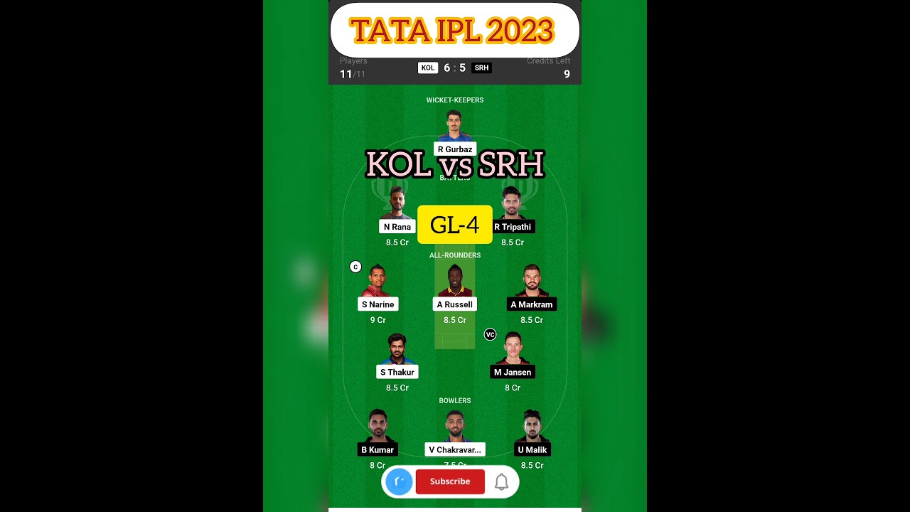 KOL vs SRH dream11 prediction,kolkata vs haidarabad,KOL vs SRH today's match prediction, kol vs srh🔥