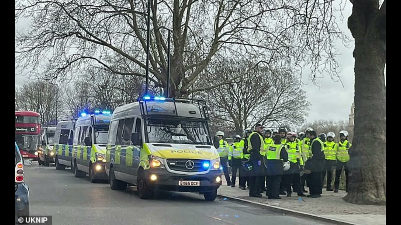 Chaos breaks out on London streets as Eritrean protesters attack Met police vans with sticks