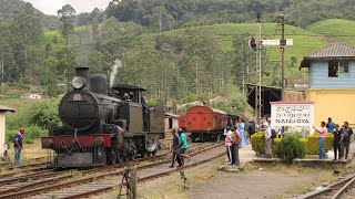 Steam locomotive hauled train journey in Sri Lanka on the mountain line from Rambukkana to Demodara