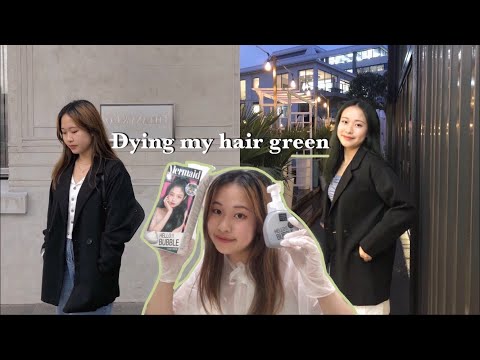 dying my hair green again | hello bubble mermaid green hair dye | vicky deng