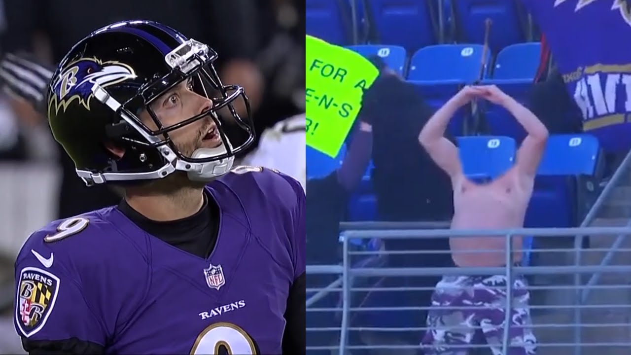 Ravens' Kicker misses, ball knocks fan's head off their body YouTube