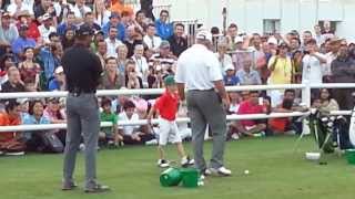 Tiger Woods & Mark O'Meara Upstaged By 6-Year Old Sean Cooper At 2014 Dubai Desert Classic Clinic.