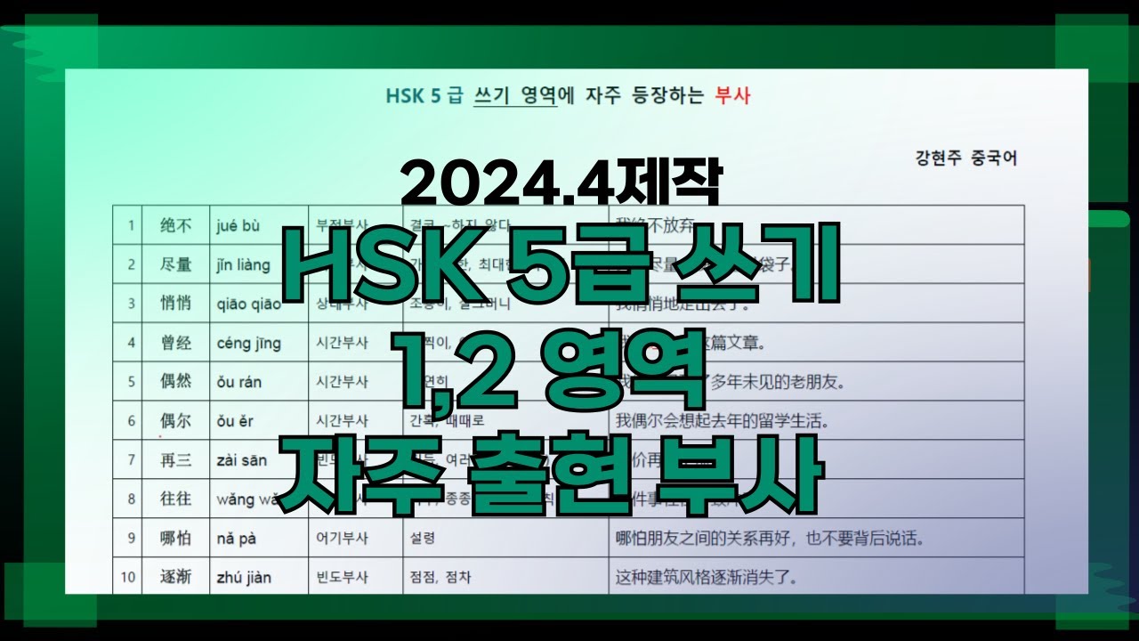[HSK]5급 쓰기1,2영역 출현 빈도 높은 부사 22개 단숨에 외우기, 5급 점수 올리기