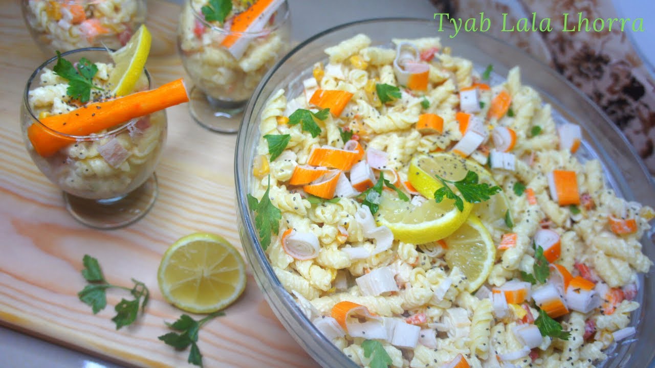 سلطة 🥗 المكرونة المنعشة بالسوريمي والفلفل 🫑 مع صوص مايونيز شغل منزلي 👌🏻 على طريقتي 😉 pâte au surimi