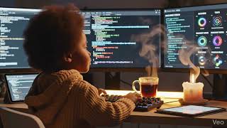 Cozy Coding Night 🌙 5-Year-Old Prodigy | Afro Aesthetic Study With Me | 3-Monitor Setup Loop