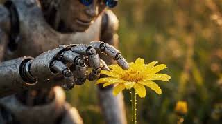 A robot discovering a flower for the first time, emotional, soft lighting screenshot 5