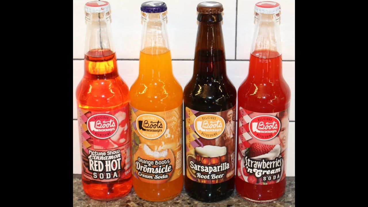 Boots Beverages Soda Cinnamon Red Hot, Orange Boots Dromsicle, Root