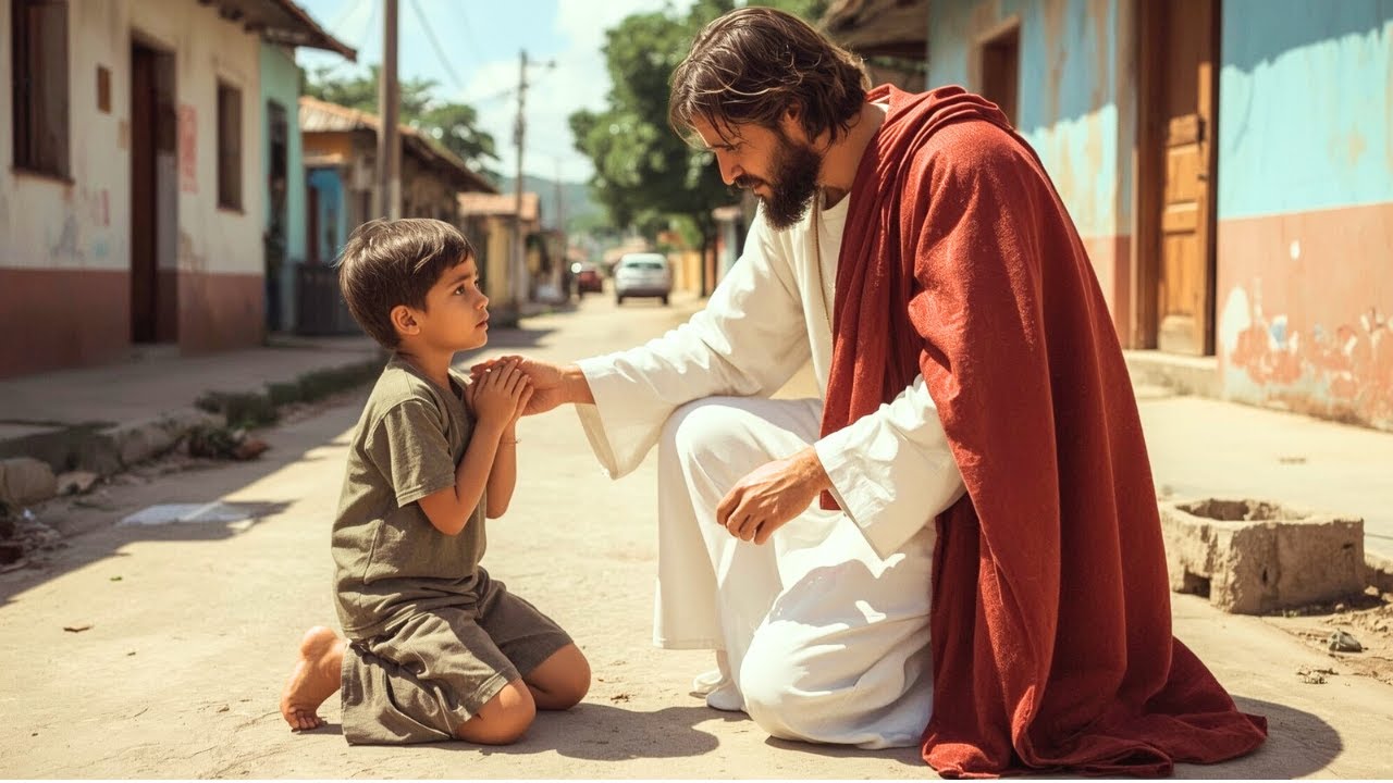JESÚS SE ARRODILLÓ JUNTO A UN NIÑO QUE REZABA SOLO… SIN SABER QUE SU ORACIÓN ROMPERÍA EL CIELO