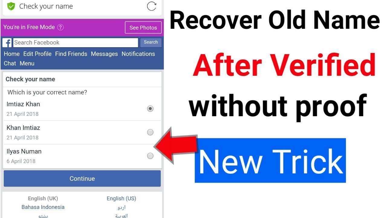 How to recover old name of facebook account after verified