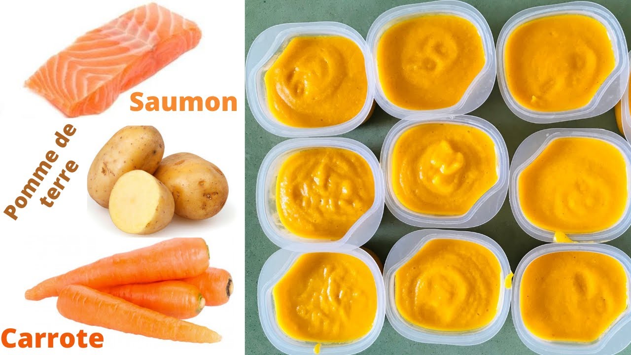 Recette purée bébé [6mois+] Carotte + Pomme de terre + Saumon - YouTube